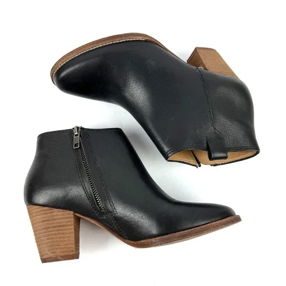 Madewell‎ The Billie Ankle Boot 7 Black Leather Zip Up Bootie Womens