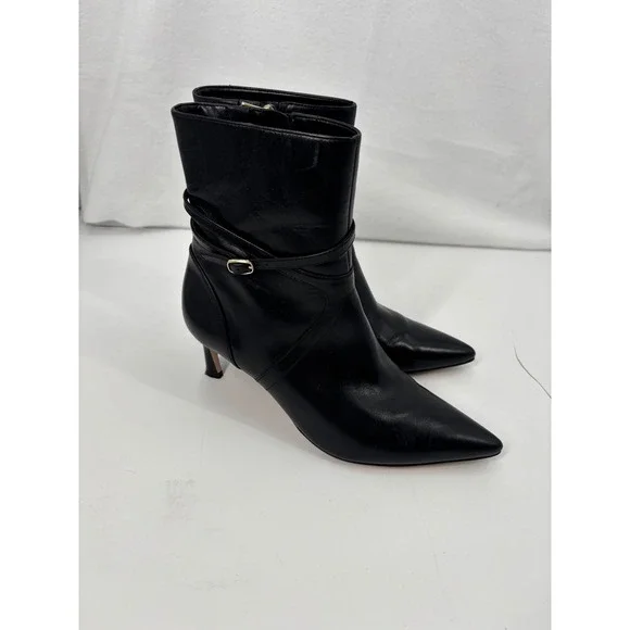 27 Edit Naturalizer Florette Booties Womens 8M Black Leather Kitten Heel Pointed