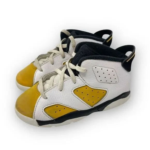 Nike Air Jordan 6 Retro White Black Yellow Sneakers DV3606-170 TD Child Size 10C