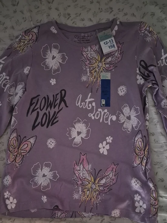 NWT- Primark Care Long Sleeve Top. Lilac Butterfly and Floral Graphic Tee