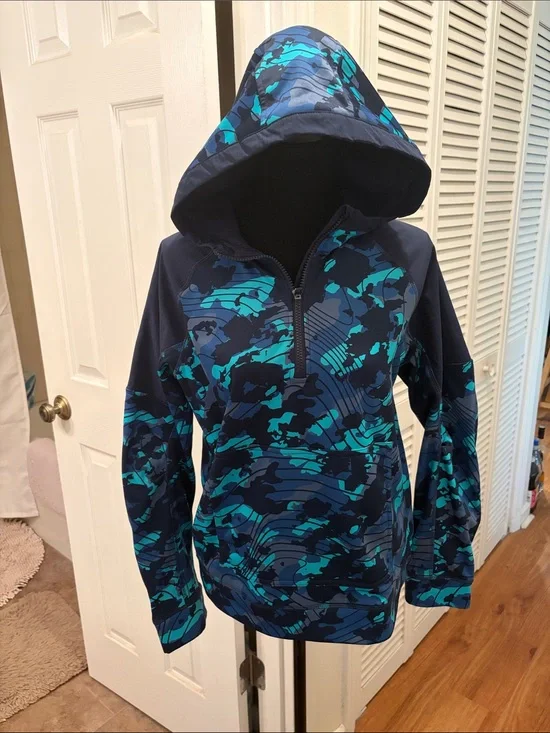 Athletic Works Boys Navy & Teal Camouflage Half-Zip Hoodie