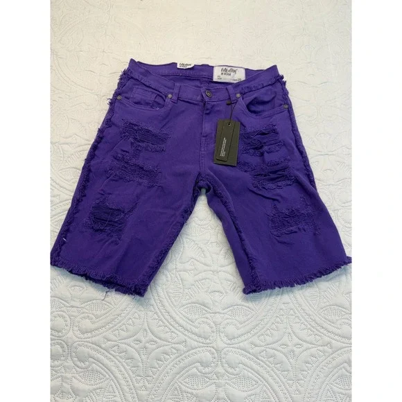 Evolution In Design Noir Mens Purple Distressed Denim Shorts Size 20 NEW