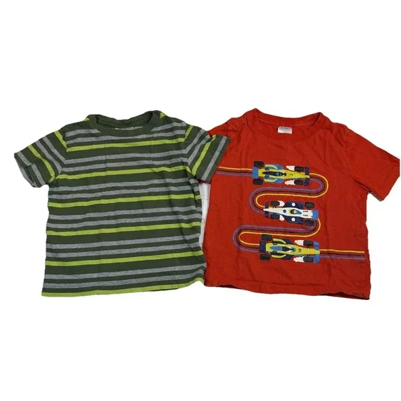 Lot‎ Of Hanna Andersson Short Sleeve T-Shirts Boys 3T Orange Cars Green Stripes
