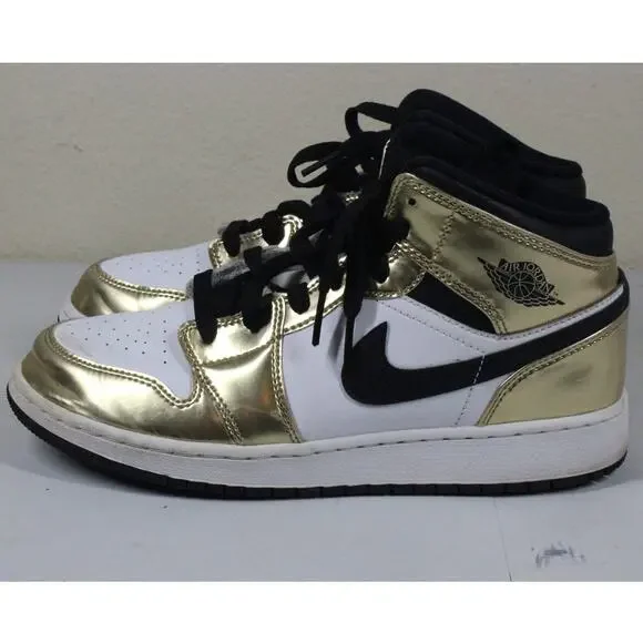 Nike Air Jordan 1 Mid SE Metallic Gold Black White Youth Size 6.5Y