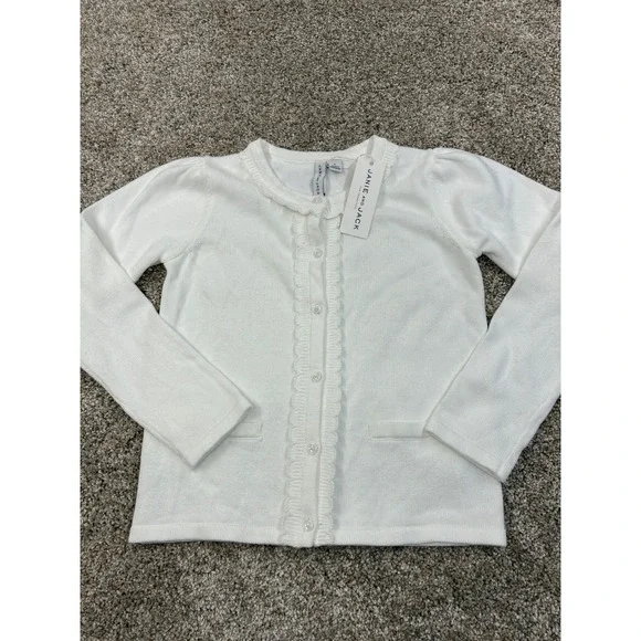 Janie and Jack Girls White Ruffle Trim Cardigan Size 6 NWT 100% Cotton #0519