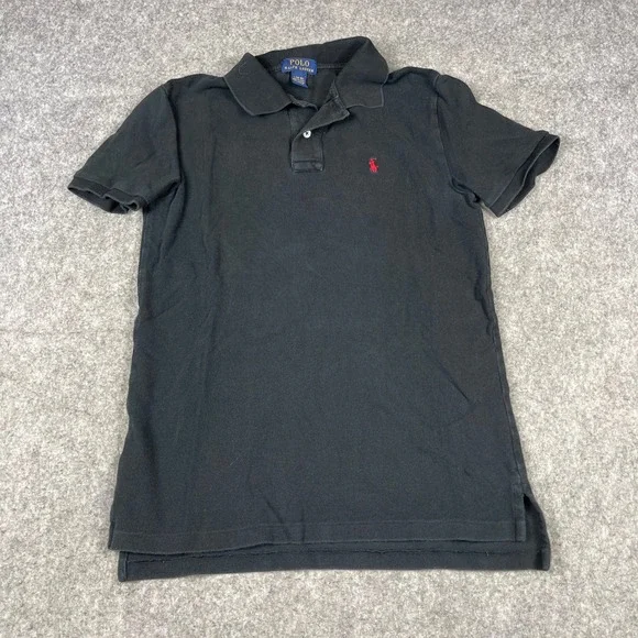 Polo Ralph Lauren Polo Shirt Boys Lg 14-16 Black Short Sleeve Pique Red Pony