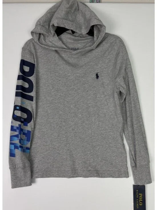 Polo Ralph Lauren Boys Hoodie Shirt Size S 8 NWT Gray Cotton Long Sleeve Top