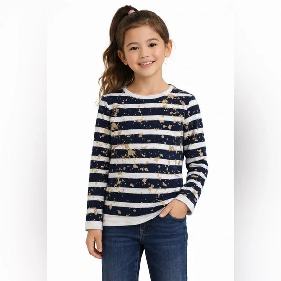 Crewcuts Navy and White Striped Top with Gold Details