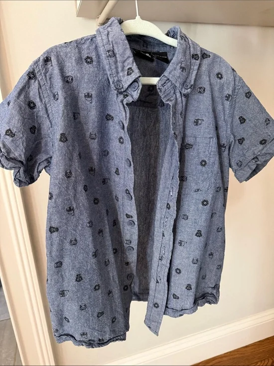 Star Wars Light Blue Short-Sleeve Button-Down Shirt with Printed Motifs