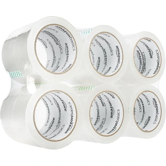 Package Sealing Tape 1.88 in x 54.6 yds Amazon Basics Clear Low Odor - 12 Pack