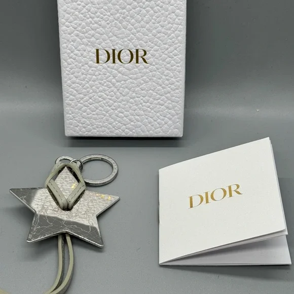 Dior Womens Keychain OS Silver Grey Star Map Bag Charm Luxury‎ Accessory Chic