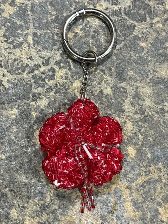 Red Beaded Hibiscus Flower Bag Charm/Keychain NWOT
