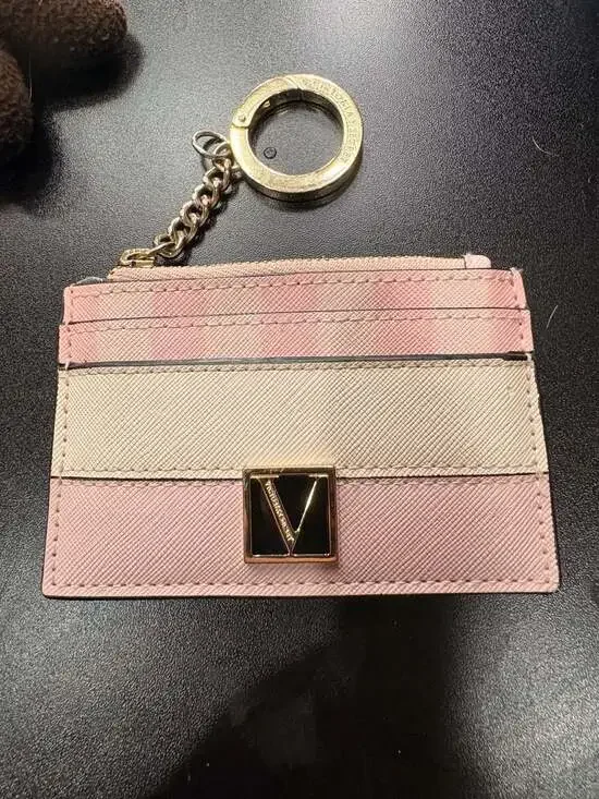 Victoria's Secret The Victoria Card Case Keychain in Pink Iconic Stripe