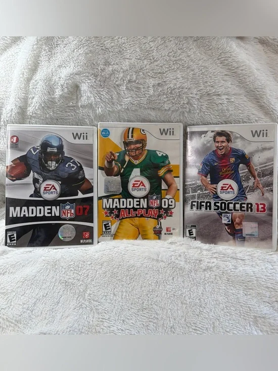 Nintendo Wii Lot Of 3 Madden NFL 07 Madden 09 All-Play FIFA Soccer 13 EA Sports