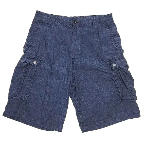 Levi's Cargo Shorts Men Sz 36 Flat Front Blue Textured Chino 11