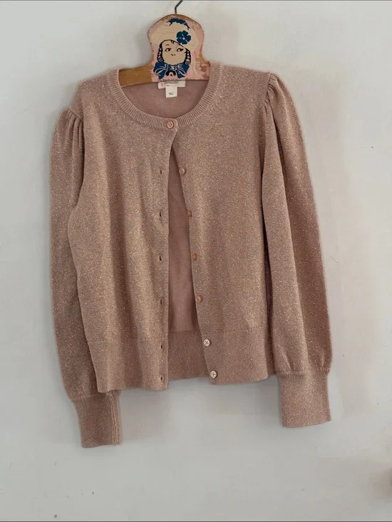 Crewcuts J Crew rose gold metallic long sleeve cardigan Size Large