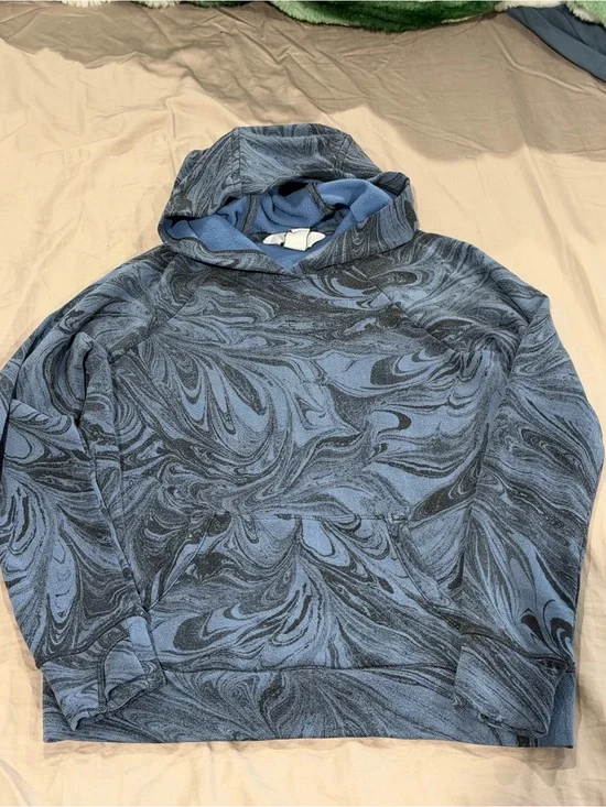 Athleta Girl Blue Marble-Print Hooded Pullover Sweatshirt
