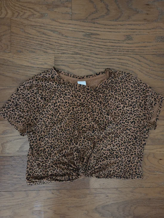 H&M Brown Leopard Print Twist-Front Crop Top