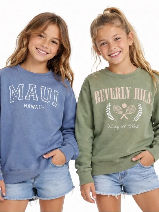 Blue and Green Graphic Sweatshirts