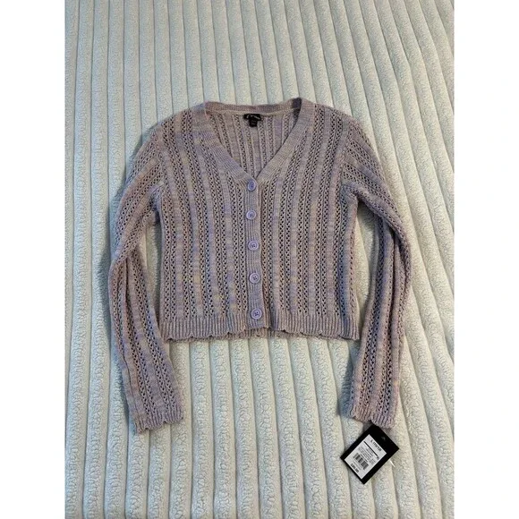 NWT Art Class Target Scalloped Hem Button Up Cardigan Girls Large Purple Pastel