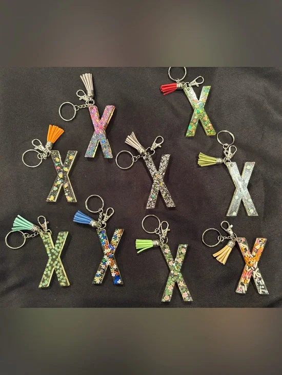Decorative Glitter Resin 'X' Keychains with Tassel