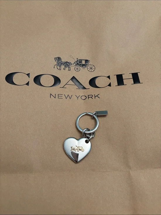 Coach Silver Heart Key Charm with Gold Horse & Carriage Accent