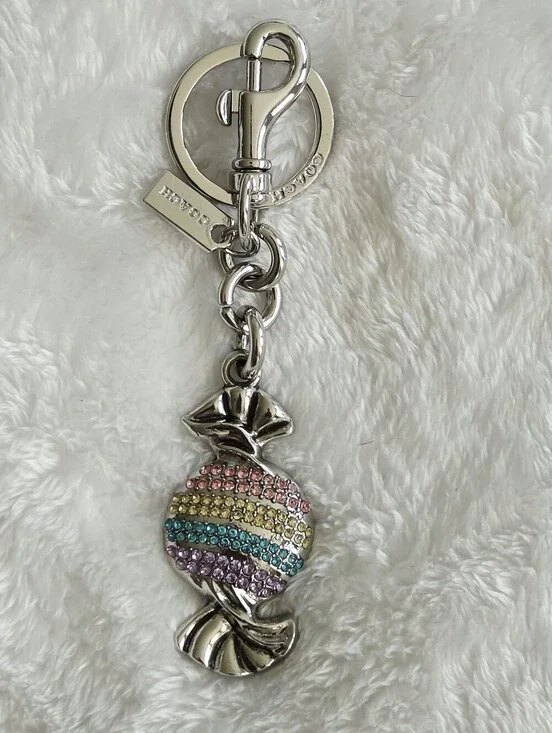 C Logo Silver Candy Keychain - Multicolor Rhinestones Bag Charm