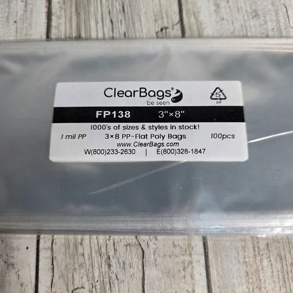ClearBags FP138 3x8 1 mil PP Flat Poly Bags 500ct 5 Packs of 100 Clear Packaging
