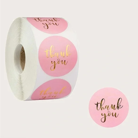 Thank you Stickers 1 Roll (500pcs) pink gold