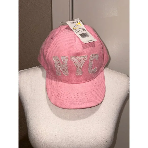 Kids Pink Corduroy NYC Floral Applique Baseball Cap Snapback Hat