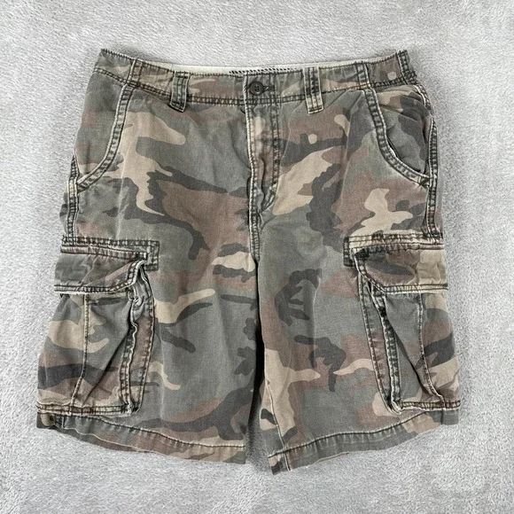 Old Navy Cargo Shorts Mens 32 Camo Green Baggy Y2K Cotton Outdoor Skater Work