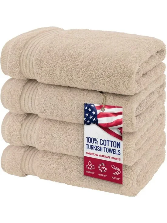 Soft 100% Cotton Hand Towels Set of 4 - Turkish Bathroom Face Towels, Beige