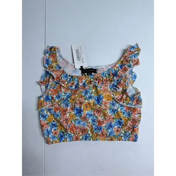 NWT Girl's Silver Jeans Co. Floral Print Ruffle Cropped Tank Top Sz M (10/12)