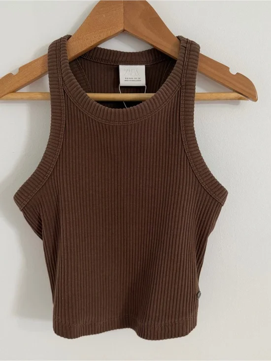 NWT ZARA Brown Ribbed Tank Top