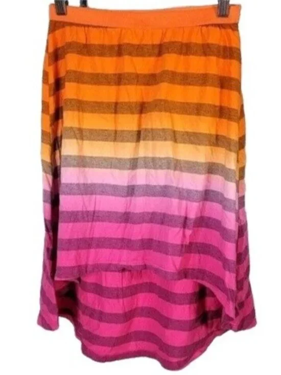 Children's Place Girls Hi Lo Pull On Skirt Pink Orange Large Stripe Cotton Ombre