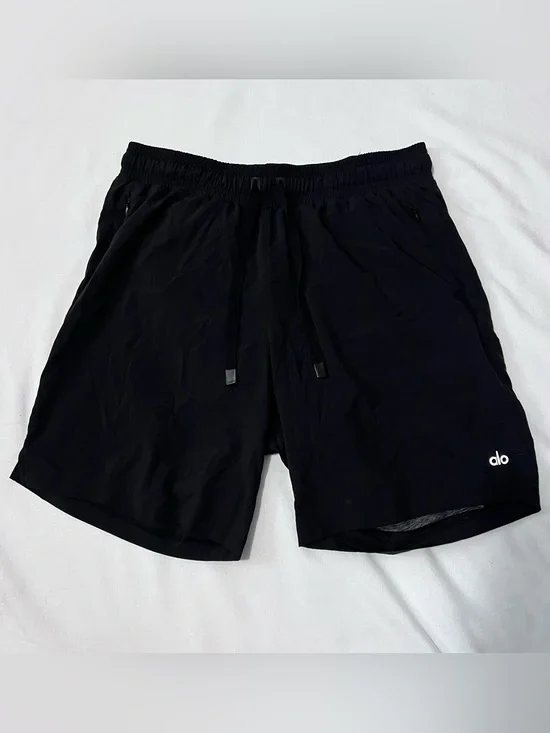 Alo Yoga Unity 2-in-1 Black Lined Athletic Shorts Zip Pockets M