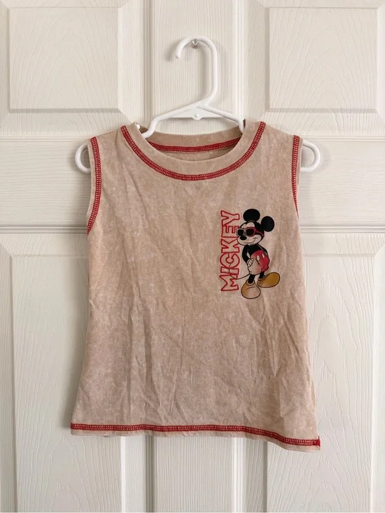 Disney Beige Tank Top with Mickey Graphic and Red Trim