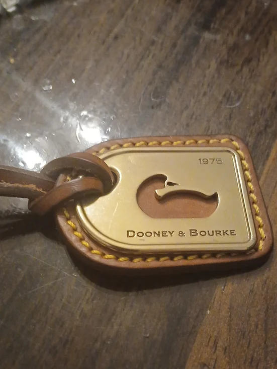 Dooney & Bourke Brown Leather Duck Key Fob with Gold Plaque