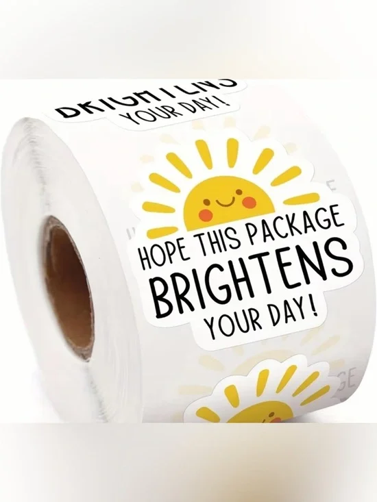 Brightens Your Day Yellow Sun Shipping Stickers - 1 Roll 300