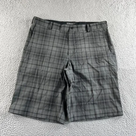 NEW Nike Shorts Mens 36 Gray Black Plaid Golf‎ Dri-Fit Tour Performance Stretch