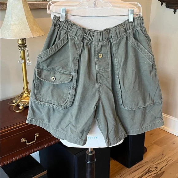 Army Green Cotton Shorts Elastic Drawstring Waist
