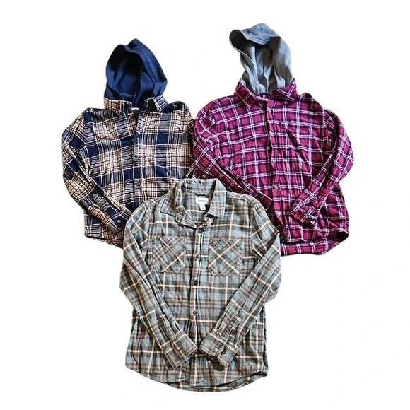 Old Navy Sonoma Boys Flannel Shirt Bundle Hooded Plaid L 10-12 Multicolor
