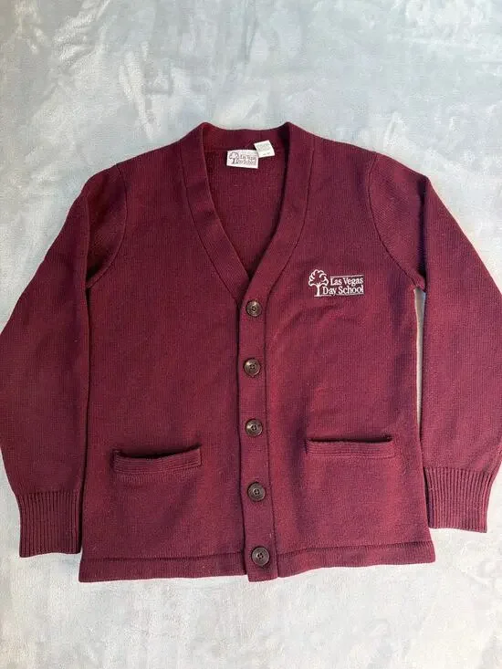 Las Vegas Day School Uniform Cardigan Sweater Burgundy Youth Medium YM LVDS