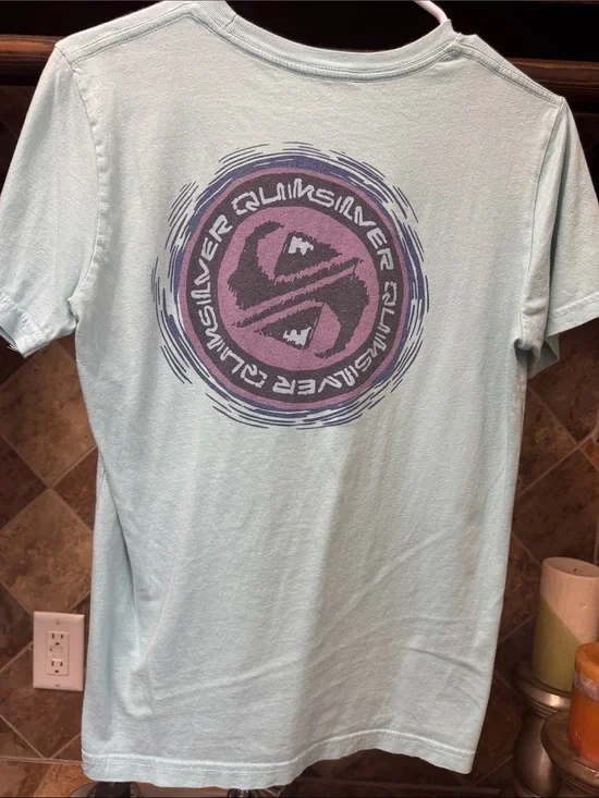 Quiksilver Light Blue Tee with Purple Graphic