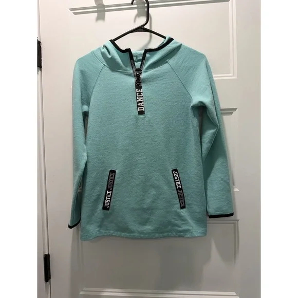 Justice Active Girls 12 Dance Hoodie Teal Aqua 1/4 Zip Pullover Hooded Y2K
