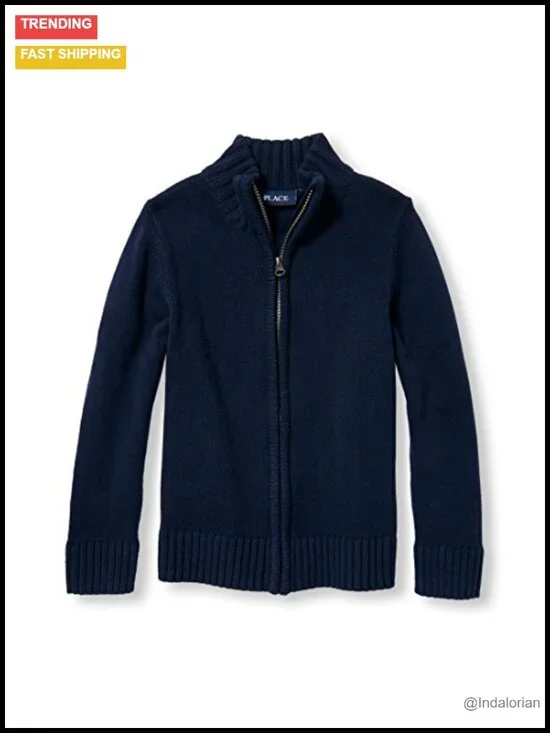 Boys Uniform Zip Up Mock Neck Sweater Cotton Acrylic Knit