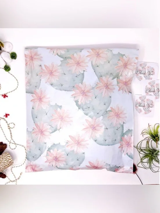 30 10” x 13” Flowering Cactus Blossom Poly Mailers