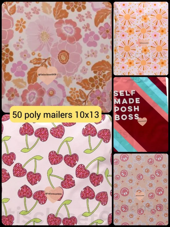 50 Pack Assorted Poly Mailers 5 Designs Size 10x13