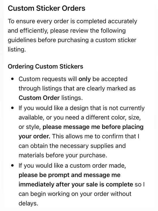 Custom Sticker Order Info!!