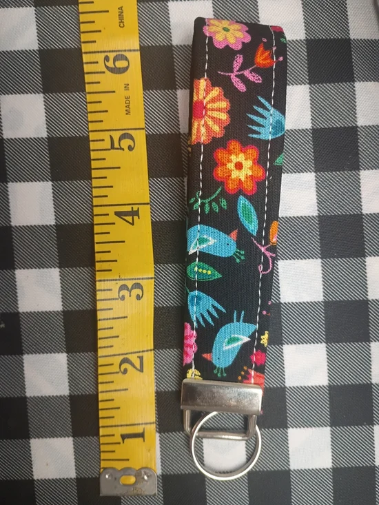 Floral Black Wristlet Key Fob